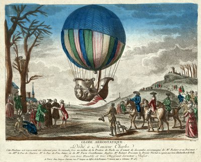 Globe Aérostatique, dédié à Monsieur Charles, pub. 1783 (gravure en couleur) - French School